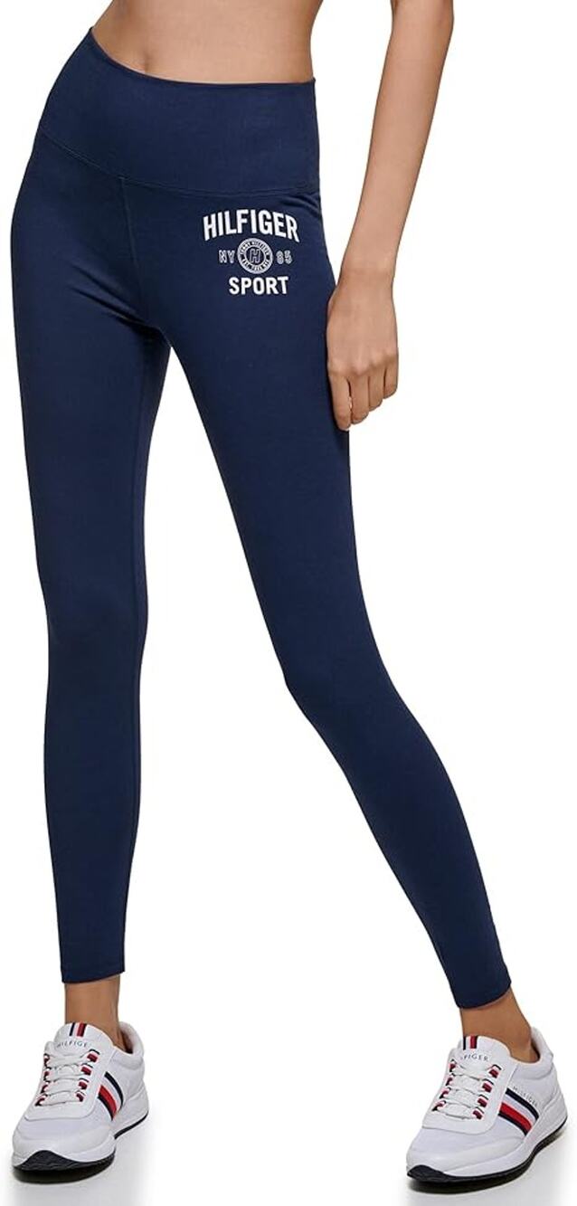 TOMMY HILFIGER SPORT Full Length Athletic Leggings XS Navy Blue High Rise NWT